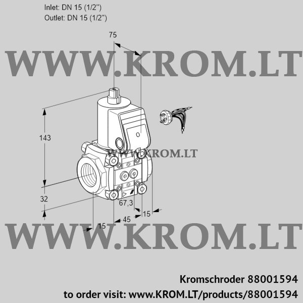 Kromschroder VAS 115R/NW, 88001594 gas solenoid valve, 88001594