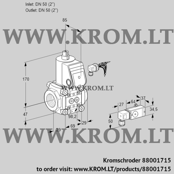 Kromschroder VAS 250R/NW, 88001715 gas solenoid valve, 88001715