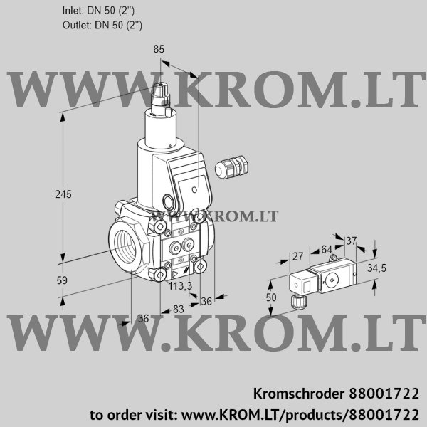 Kromschroder VAS 350R/LW, 88001722 gas solenoid valve, 88001722