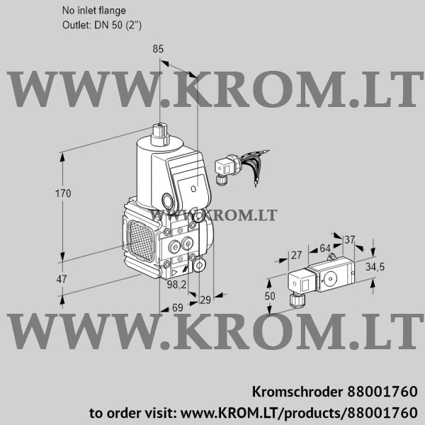 Kromschroder VAS 2-/50R/NW, 88001760 gas solenoid valve, 88001760