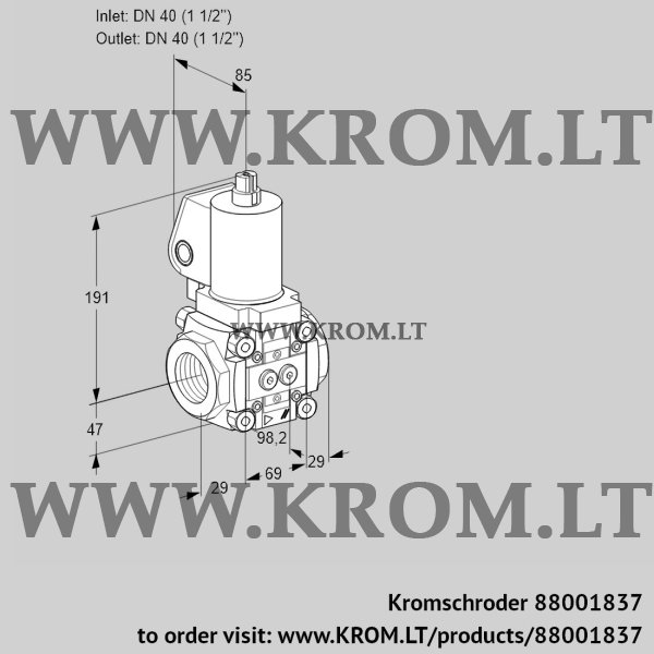 Kromschroder VAS 2T40N/NQSL, 88001837 gas solenoid valve, 88001837