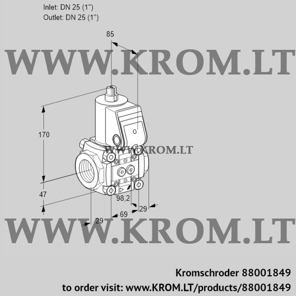 Kromschroder VAS 2T25N/NQ, 88001849 gas solenoid valve, 88001849