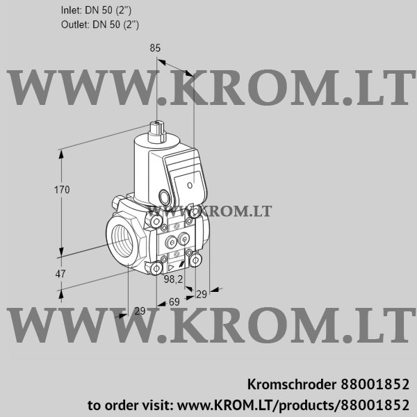 Kromschroder VAS 2T50N/NQ, 88001852 gas solenoid valve, 88001852