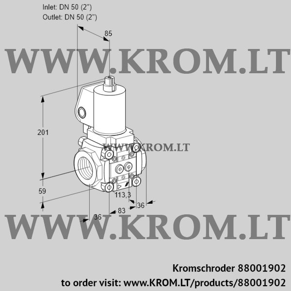 Kromschroder VAS 3T50N/NQSL, 88001902 gas solenoid valve, 88001902