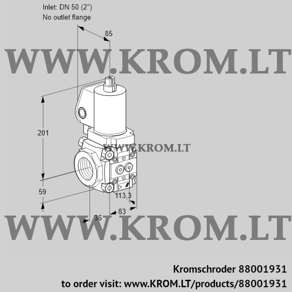 Kromschroder VAS 3T50/-N/NQSL, 88001931 gas solenoid valve, 88001931