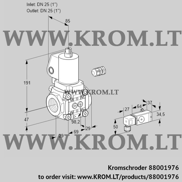 Kromschroder VAS 225R/NWSL, 88001976 gas solenoid valve, 88001976