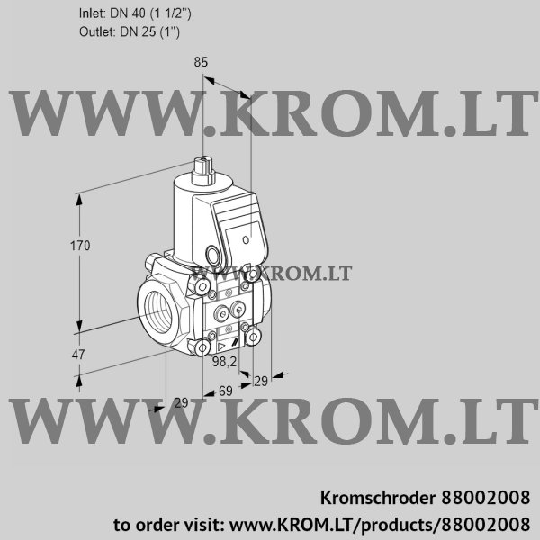 Kromschroder VAS 2T40/25N/NQ, 88002008 gas solenoid valve, 88002008