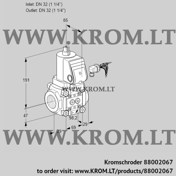 Kromschroder VAS 232R/NWGR, 88002067 gas solenoid valve, 88002067