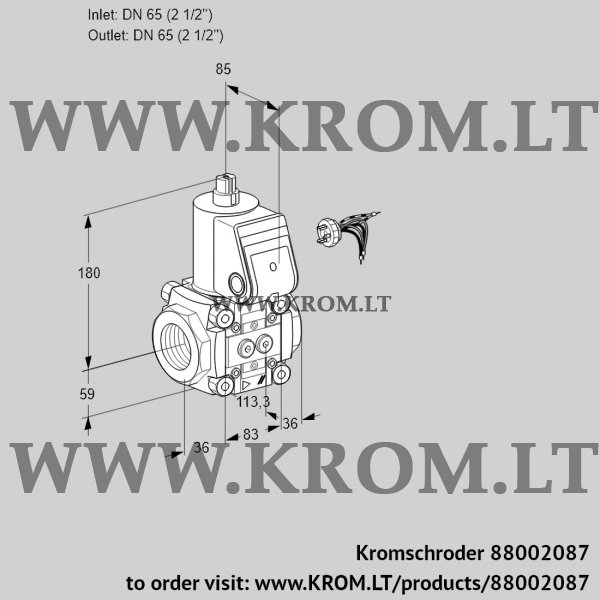 Kromschroder VAS 365R/NQ, 88002087 gas solenoid valve, 88002087