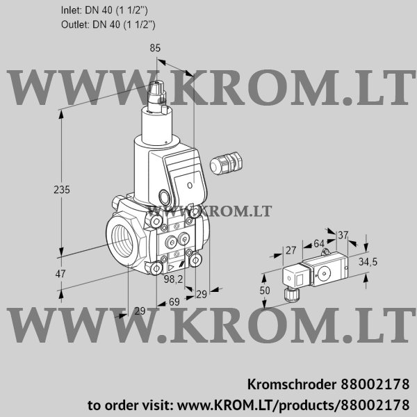 Kromschroder VAS 240R/LW, 88002178 gas solenoid valve, 88002178