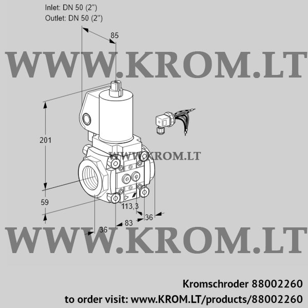 Kromschroder VAS 350R/NWGL, 88002260 gas solenoid valve, 88002260