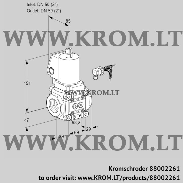 Kromschroder VAS 250R/NWGL, 88002261 gas solenoid valve, 88002261