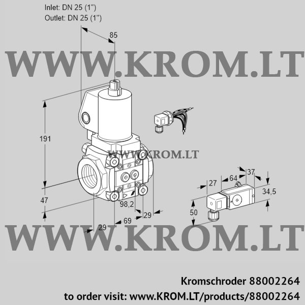 Kromschroder VAS 225R/NWSL, 88002264 gas solenoid valve, 88002264