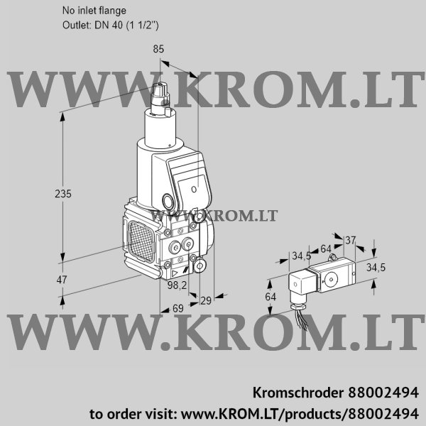 Kromschroder VAS 2T-/40N/LQ, 88002494 gas solenoid valve, 88002494