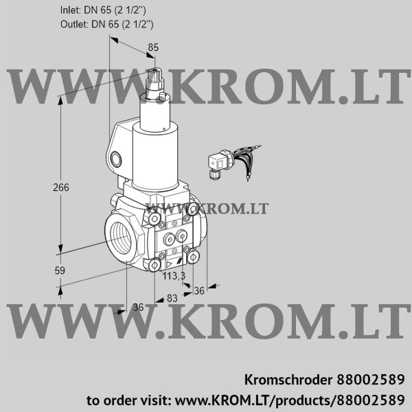 Kromschroder VAS 365R/LWSL, 88002589 gas solenoid valve, 88002589