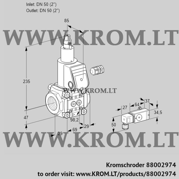 Kromschroder VAS 250R/LW, 88002974 gas solenoid valve, 88002974