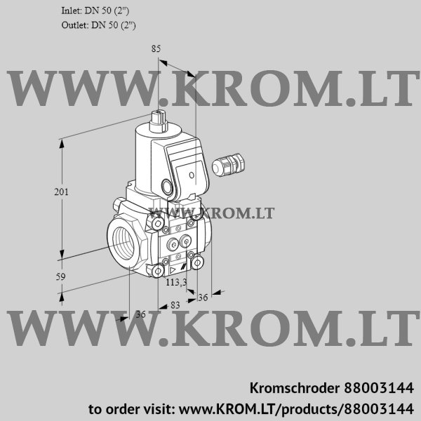 Kromschroder VAS 350R/NKGR, 88003144 gas solenoid valve, 88003144