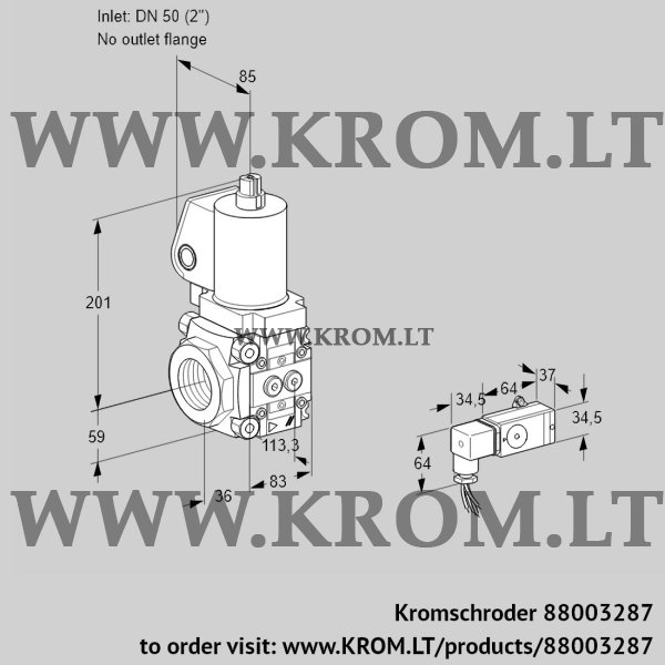 Kromschroder VAS 3T50/-N/NQSL, 88003287 gas solenoid valve, 88003287