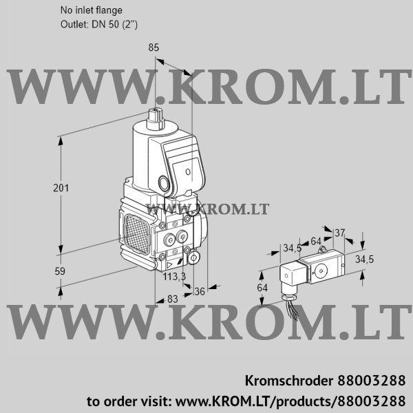 Kromschroder VAS 3T-/50N/NQSR, 88003288 gas solenoid valve, 88003288