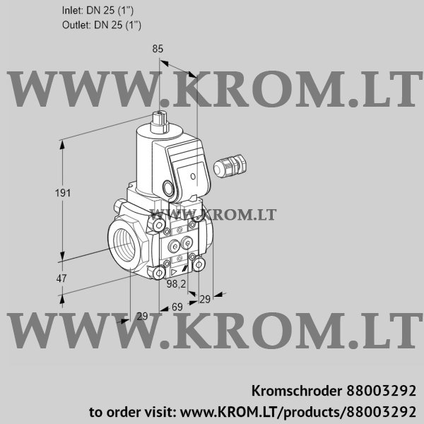 Kromschroder VAS 225R/NWSR, 88003292 gas solenoid valve, 88003292