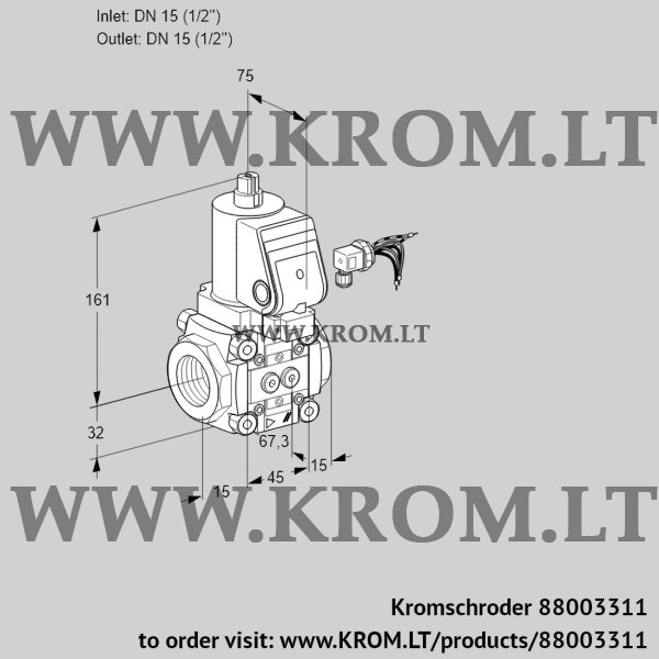 Kromschroder VAS 115R/NKGR, 88003311 gas solenoid valve, 88003311