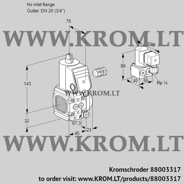 Kromschroder VAS 1-/20R/NW, 88003317 gas solenoid valve, 88003317