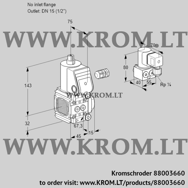 Kromschroder VAS 1-/15R/NW, 88003660 gas solenoid valve, 88003660