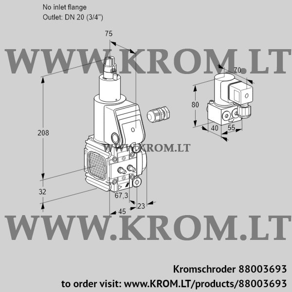 Kromschroder VAS 1-/20R/LQ, 88003693 gas solenoid valve, 88003693