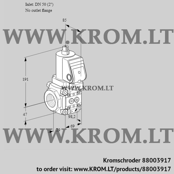 Kromschroder VAS 2T50/-N/NQSR, 88003917 gas solenoid valve, 88003917