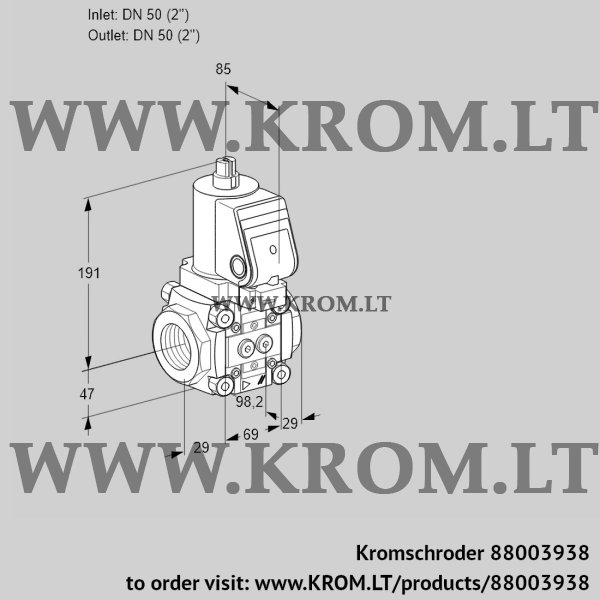 Kromschroder VAS 2T50N/NQSR, 88003938 gas solenoid valve, 88003938