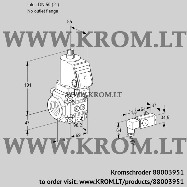 Kromschroder VAS 2T50/-N/NQSR, 88003951 gas solenoid valve, 88003951