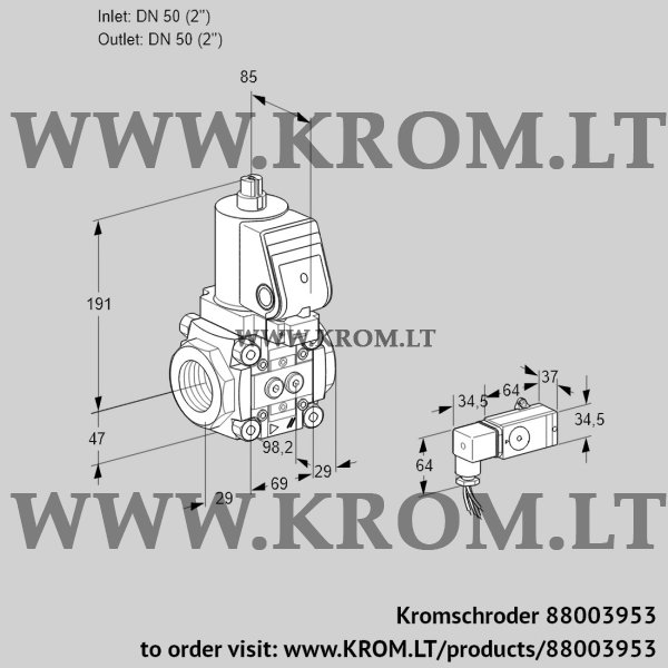 Kromschroder VAS 2T50N/NQSR, 88003953 gas solenoid valve, 88003953