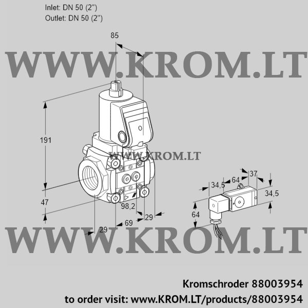 Kromschroder VAS 2T50N/NQSR, 88003954 gas solenoid valve, 88003954