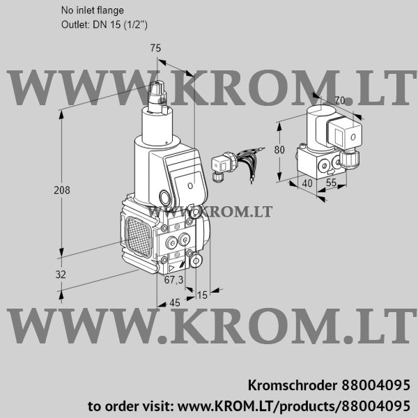 Kromschroder VAS 1-/15R/LW, 88004095 gas solenoid valve, 88004095