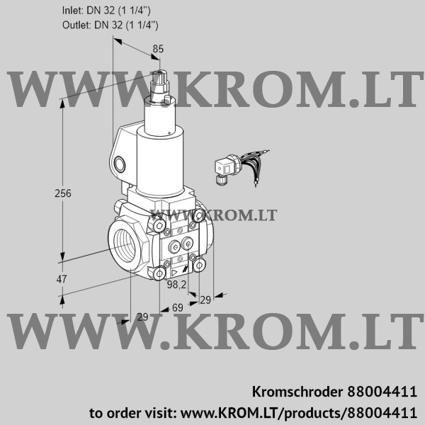 Kromschroder VAS 232R/LWSL, 88004411 gas solenoid valve, 88004411