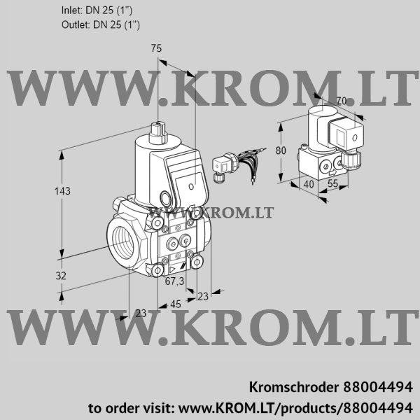 Kromschroder VAS 125R/NK, 88004494 gas solenoid valve, 88004494