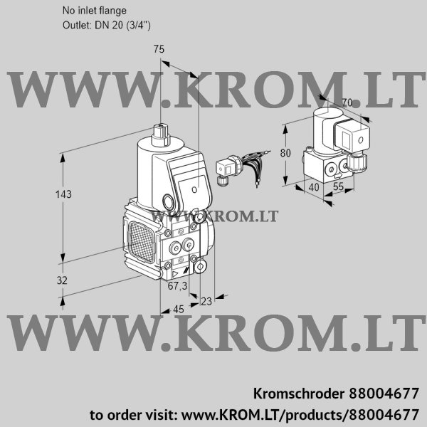 Kromschroder VAS 1-/20R/NW, 88004677 gas solenoid valve, 88004677