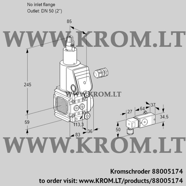 Kromschroder VAS 3-/50R/LW, 88005174 gas solenoid valve, 88005174