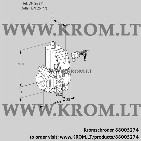 Kromschroder VAS 225R/NW, 88005274 gas solenoid valve, 88005274