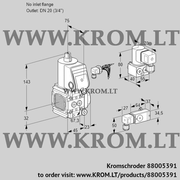 Kromschroder VAS 1-/20R/NW, 88005391 gas solenoid valve, 88005391