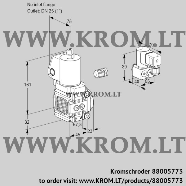 Kromschroder VAS 1-/25R/NWSL, 88005773 gas solenoid valve, 88005773