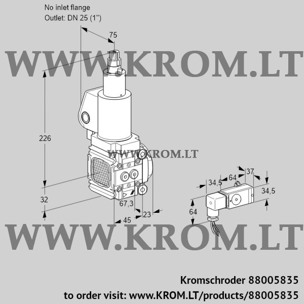 Kromschroder VAS 1T-/25N/LQSL, 88005835 gas solenoid valve, 88005835