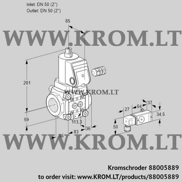 Kromschroder VAS 350R/NWSR, 88005889 gas solenoid valve, 88005889