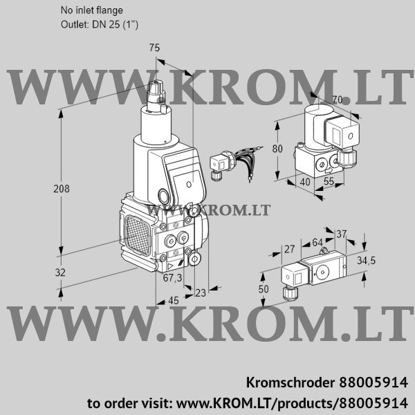 Kromschroder VAS 1-/25R/LW, 88005914 gas solenoid valve, 88005914