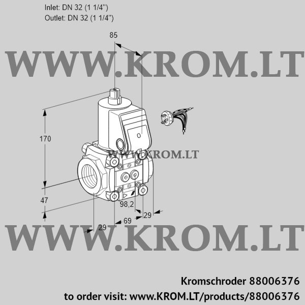 Kromschroder VAS 232R/NW, 88006376 gas solenoid valve, 88006376