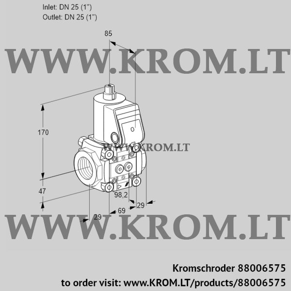 Kromschroder VAS 2T25N/NW, 88006575 gas solenoid valve, 88006575