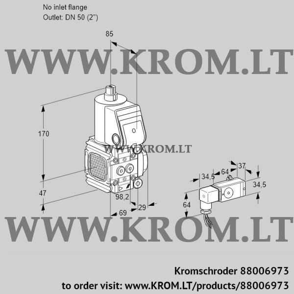 Kromschroder VAS 2T-/50N/NQ, 88006973 gas solenoid valve, 88006973