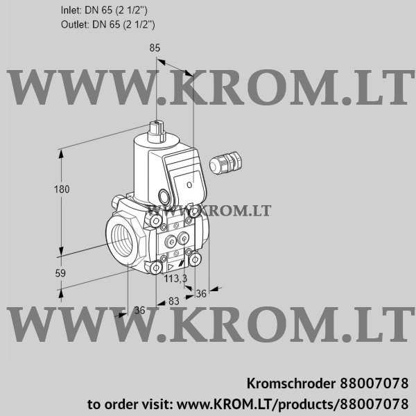 Kromschroder VAS 365R/NW, 88007078 gas solenoid valve, 88007078