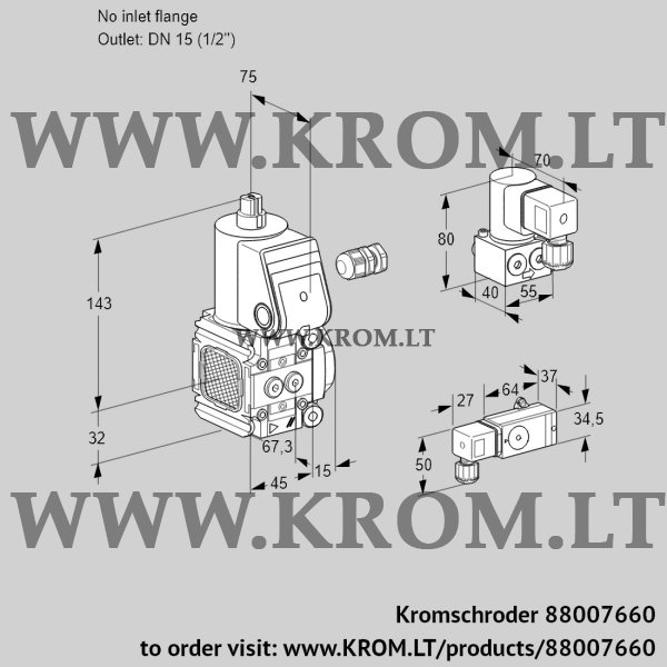 Kromschroder VAS 1-/15R/NW, 88007660 gas solenoid valve, 88007660