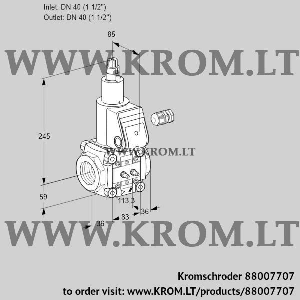 Kromschroder VAS 340R/LW, 88007707 gas solenoid valve, 88007707